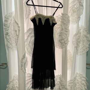 Elegant Black Dress with Lace Trim
